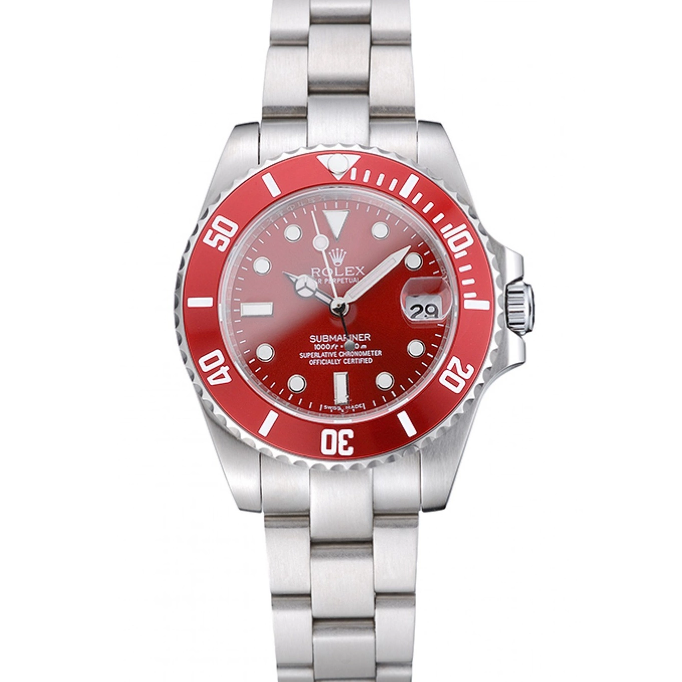 Aaa replica watch Stainless Submariner Rolex Steel Red Bracelet Dial 1454154 0725